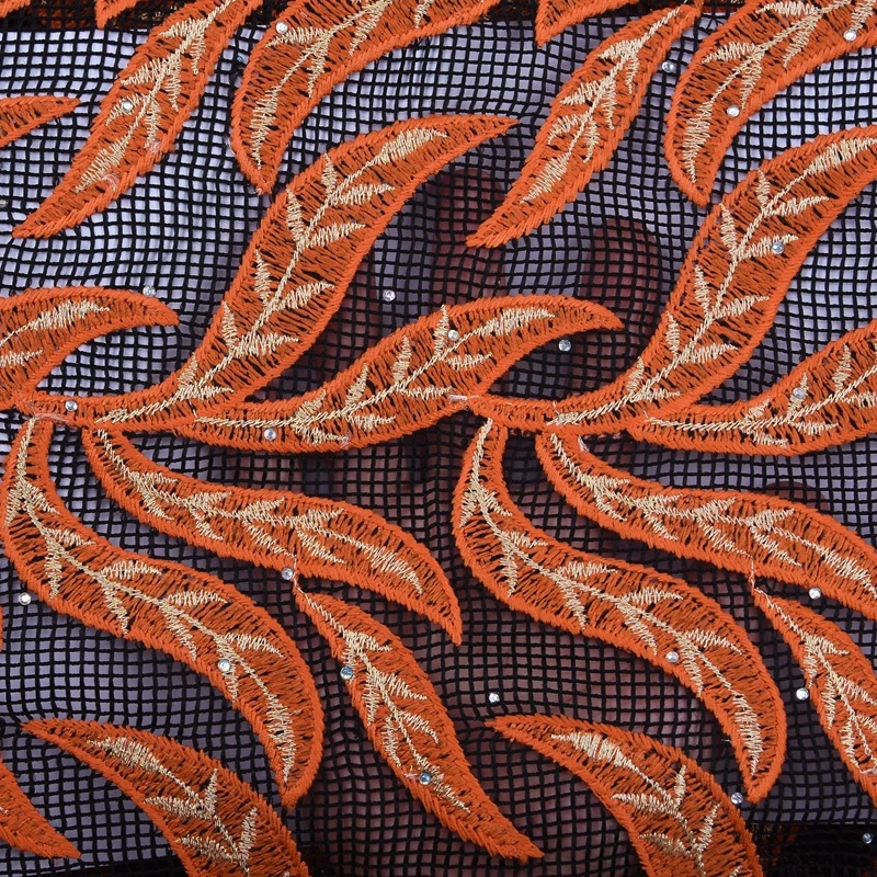 Francúzsky Tylu Čipky Textílie 5 Metrov Orange Afriky Suché Textílie, Čipky Pre Nigéria Odev, Šaty, Šitie Čipky Textílie S Kamene 1821