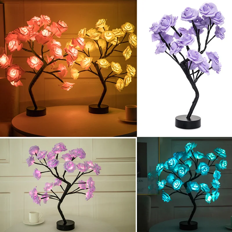 Frigg LED Stolové Lampy, Svetlá Ruže Kvet Stromu USB Nočné Osvetlenie, Domáce Dekorácie Strany Vianoce, Vianoce Svadba Spálňa Decor