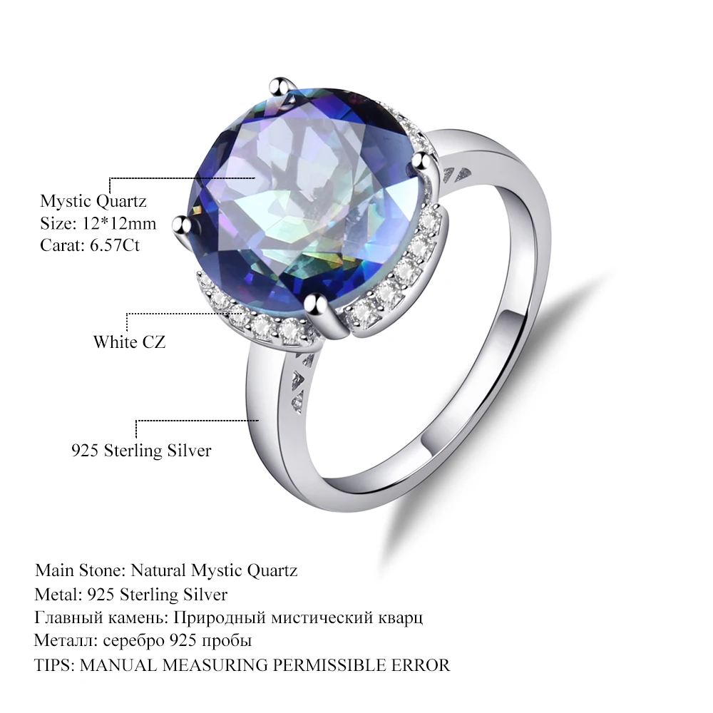 Gem Balet 6.57 Ct Prírodné Blueish Mystic Quartz Drahokam Zásnubné Prstene Pevné 925 Sterling Silver Jemné Šperky Pre Ženy
