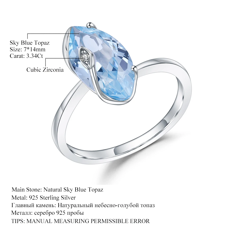 GEM BALET Čistý 925 Sterling Silver Vintage Prsteň 3.34 Ct Marquise Prírodné Sky Blue Topaz Drahokam Prstene Pre Ženy, Jemné Šperky