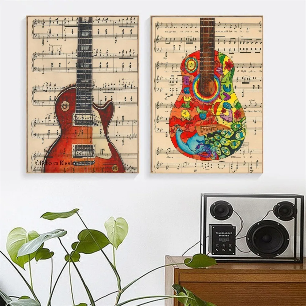 Gitaru Noty Umelecké Plátno Maľovaní Plagátov A Tlačí Na Obývacia Izba Č Zarámované Wall Art Obraz Domova Na Predaj