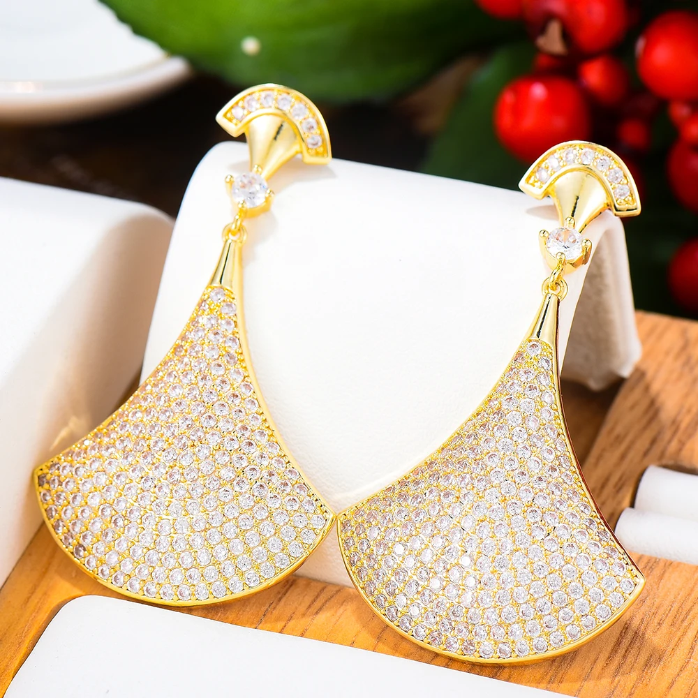 GODKI Značky Luxusné Šumivé Shell Drop Náušnice Pre Ženy Nigérijský Štýl Plný Cubic Zirconia Visieť Drop Náušnice Šperky