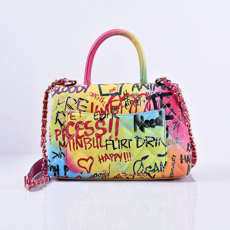 Graffiti Vytlačené značkové Kabelky pre Ženy 2019 Luxusné Kabelky Ženy Tašky Dizajnér Taška cez Rameno Rainbow Travel program Messenger Tašky