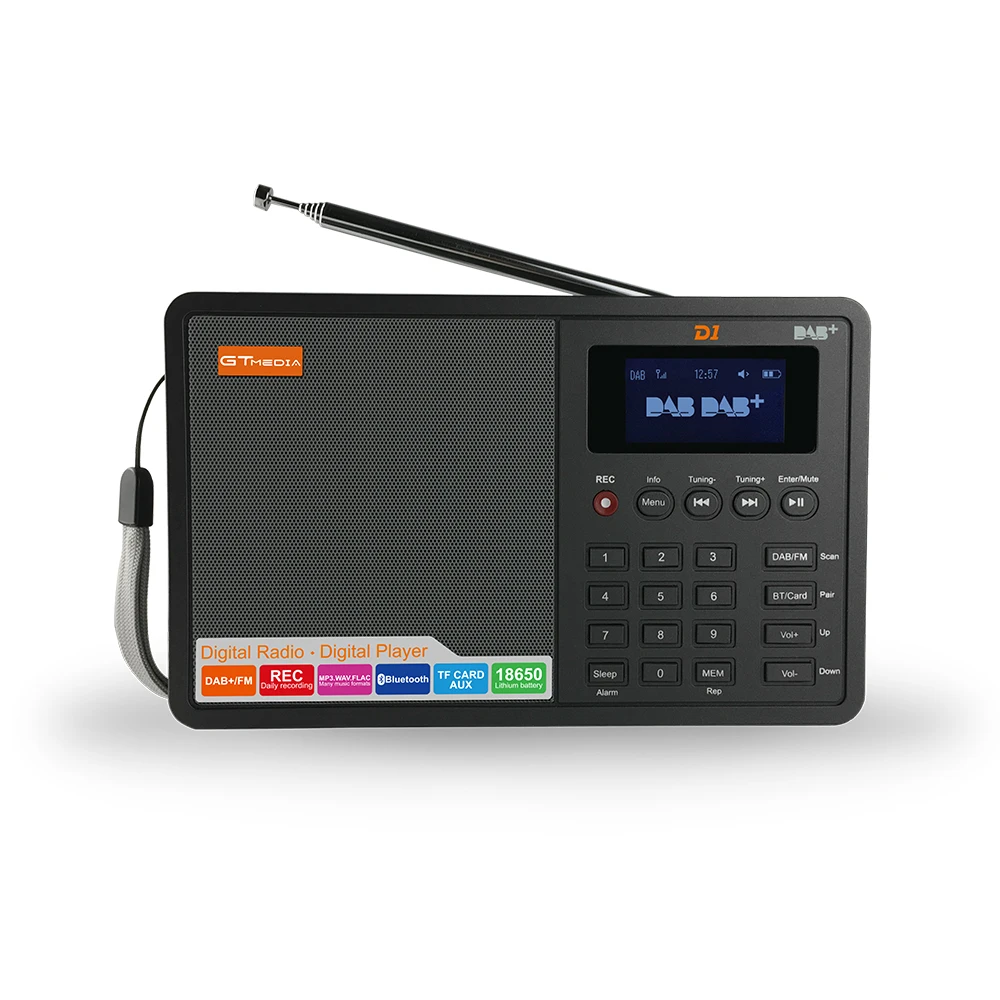 GTMEDIA D1 FM Rádio, Bluetooth, DAB+/FM+BT/TF Karty/AUX 1.8 palcový LCD displej DAB Rádio Reproduktor s 18650 Lítiové Batérie, Rádio