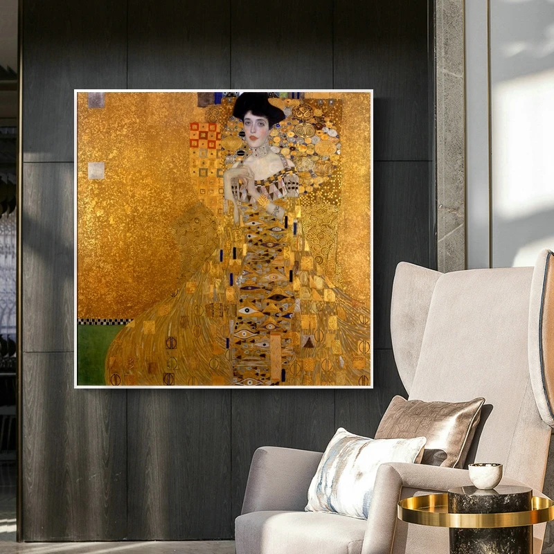 Gustav Klimt Kiss Obrazy Replika na Stenu Portrét Adele Bloch Zlaté Klasické HD Plátno Tlačiť Obrázky