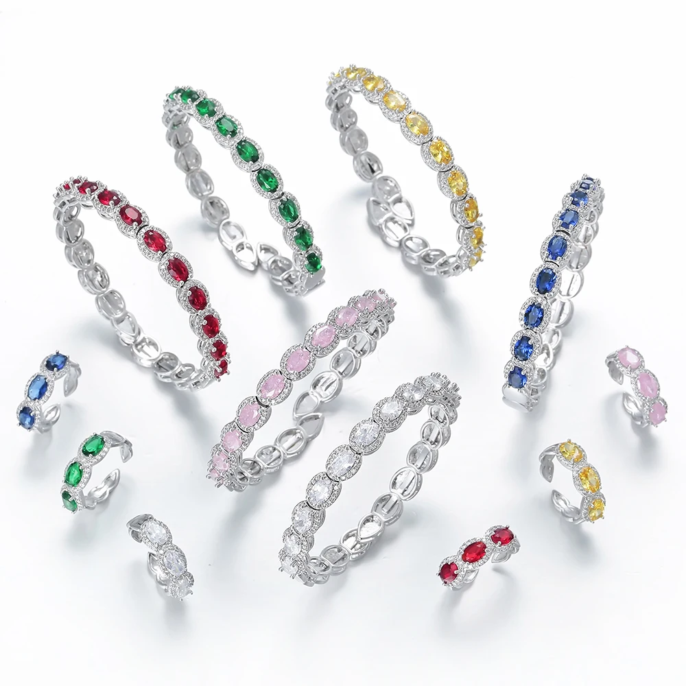 Hadiyana 6 farieb AAA Cubic Zirconia oválne, náramok, prsteň krásne nastaviteľný prsteň náramok šperky set BS3020