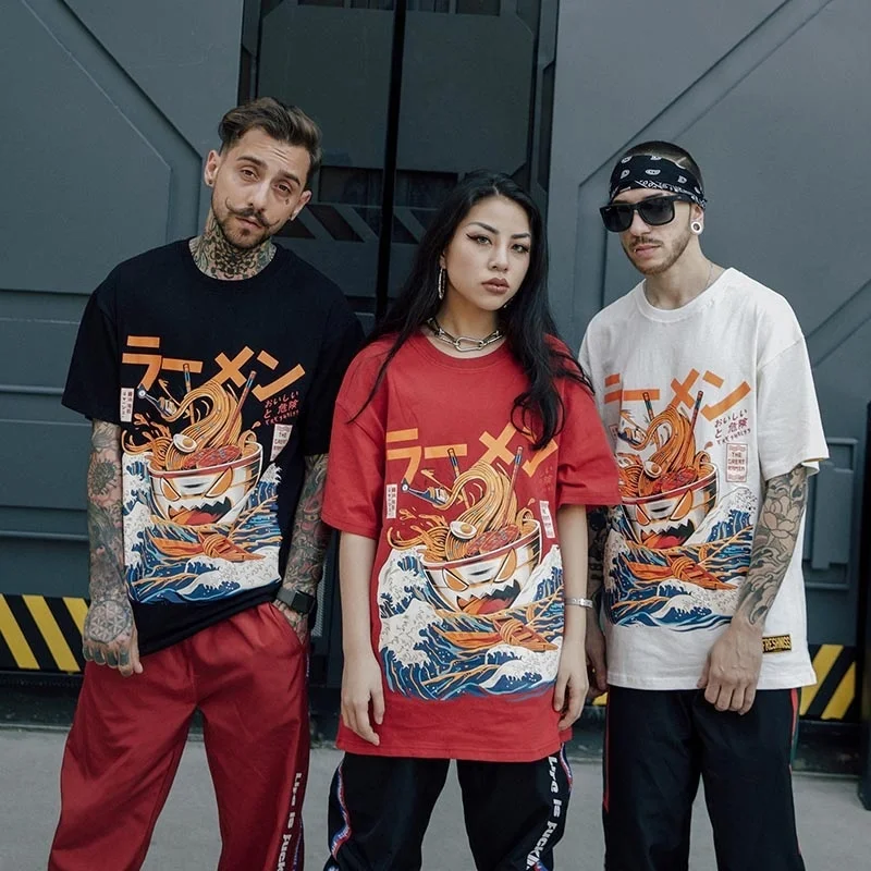 HahayuleJapanese Harajuku T-Shirt Mužov 2018 Lete Hip Hop Tričká Rezance Loď Cartoon Streetwear Tričká Krátky Rukáv