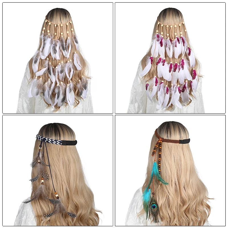 Haimeikang Módne Boho Páva Hairband Pierko Hlavový Most Korálky Pletená Páse S Nástrojmi Headdress Ženy, Dievčatá Pružnosť Vlasov Príslušenstvo