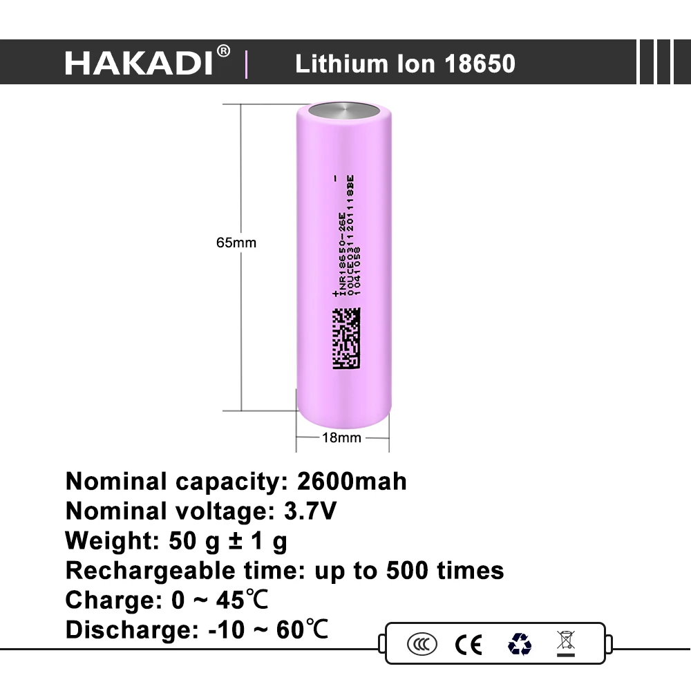 HAKADI 18650 3,7 V 2600mah Nabíjateľná Lítium-iónová Batéria Bunka 3-5C Absolutórium Na DIY E-bike Vonkajší Prívod LED Baterka