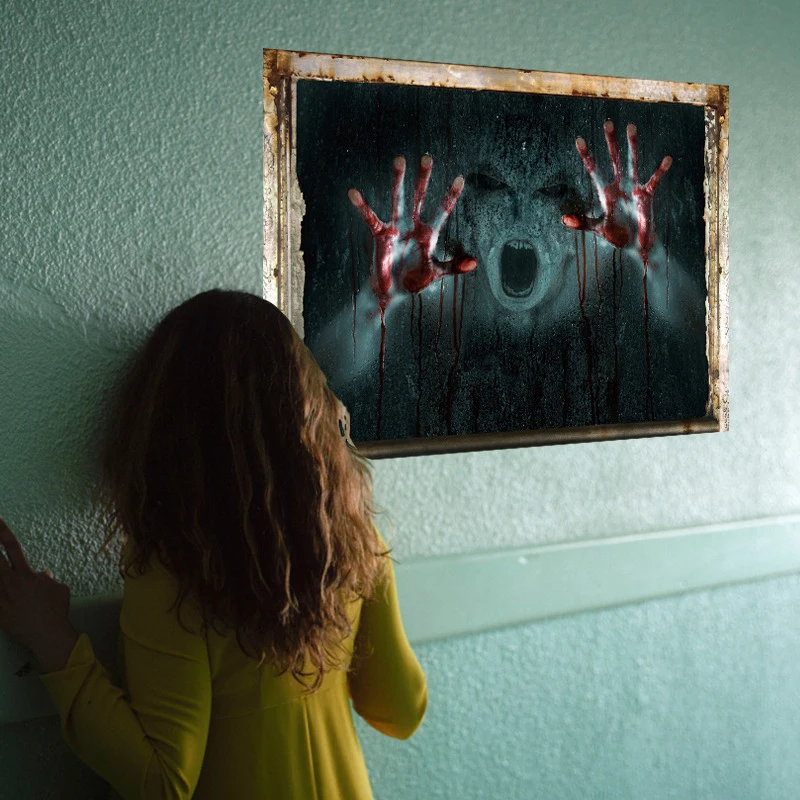 Halloween Horror 3D Realistické Ženský Duch, Vzor Nálepky na Stenu ako samolepiace DIY Bar Obývacia Izba Gauč Pozadí Wall Art Odtlačkový