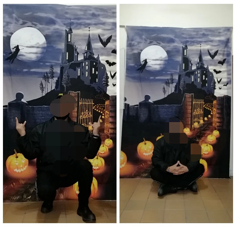 Halloween Hrad Tekvica Bat Spôsobom Mesiac Dieťa Cartoon Trick Or Treat Noc Foto Pozadie Fotografie Pozadie Photocall Photo Studio