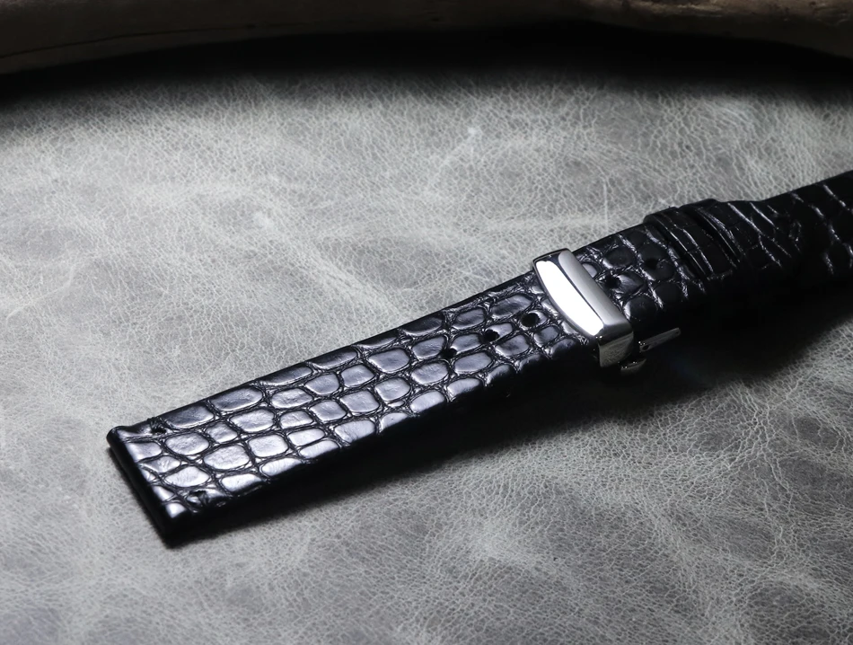 Hand-made tenké Alligator Watchband 16 mm 18 mm 19 mm 20 mm 21 mm 22 mm Kvalitné Originálne Krokodílej Kože Hodinky Remienok motýľ pracky