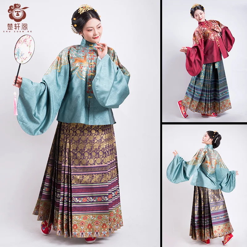 HanFu Čínske tradičné oblečenie, Zlatý Kôň tvár sukne Dynastie Ming Hanfu Módne Jemné dámske oblečenie Skladaná sukňa Starobylé