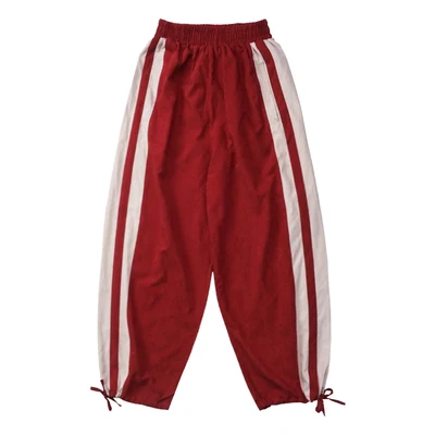 HanWomen to nohavice, voľné nohy, voľné iny príliv tri bary, retro hip-hop rovno bežné červené športové nohavice ženy