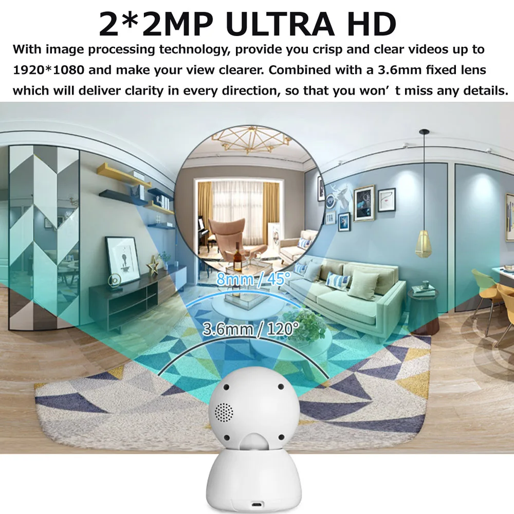 HD 1080P Krytý WiFi Kamera, Smart Home Security Dohľadu IP Kamera CCTV 360 PTZ Baby Monitor / Pet / Poviedky / Elder Wi-Fi Cam