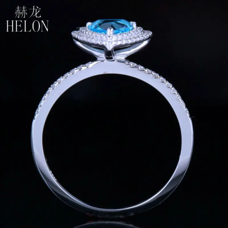 HELON Reálne 14k Bieleho Zlata Bezchybný Bilióna Rez 0.6 ct Skutočné Prírodné Blue Topaz 0.25 ct Diamond Dve Halo Zapojenie snubný Prsteň