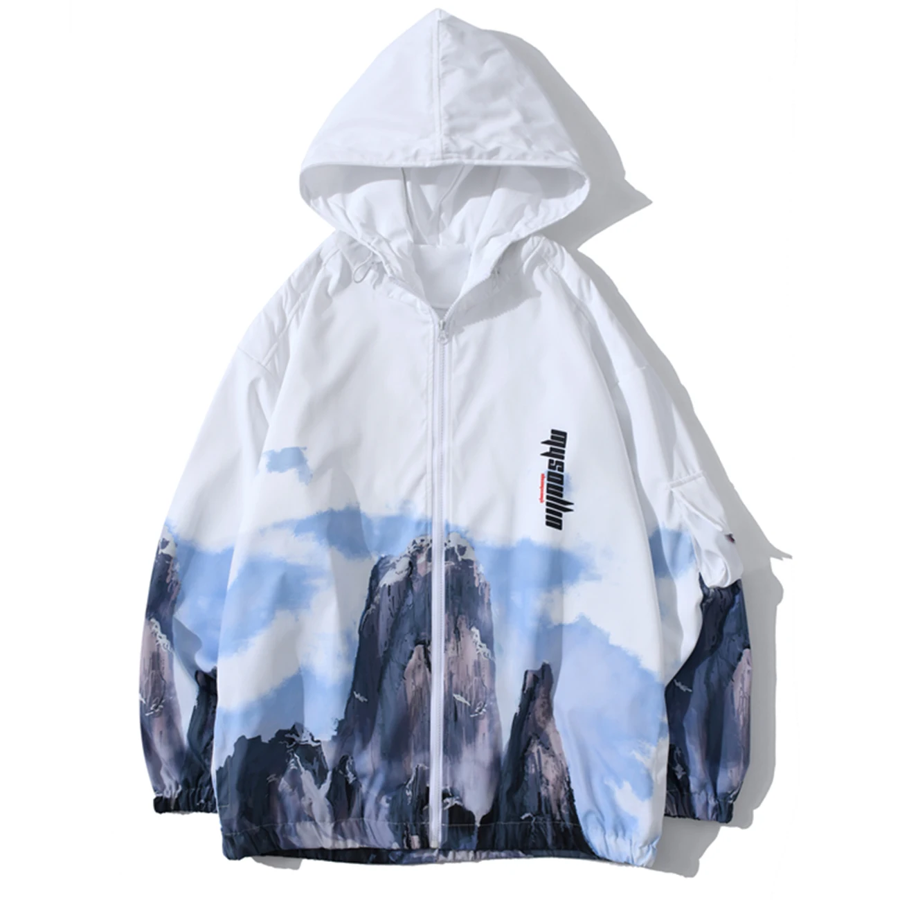 Hip Hop 3D Mountain Cloud Print Náklad Bundy Mužov Streetwear Farebný Blok Bunda Harajuku Kapucňou Windbreaker Outwear