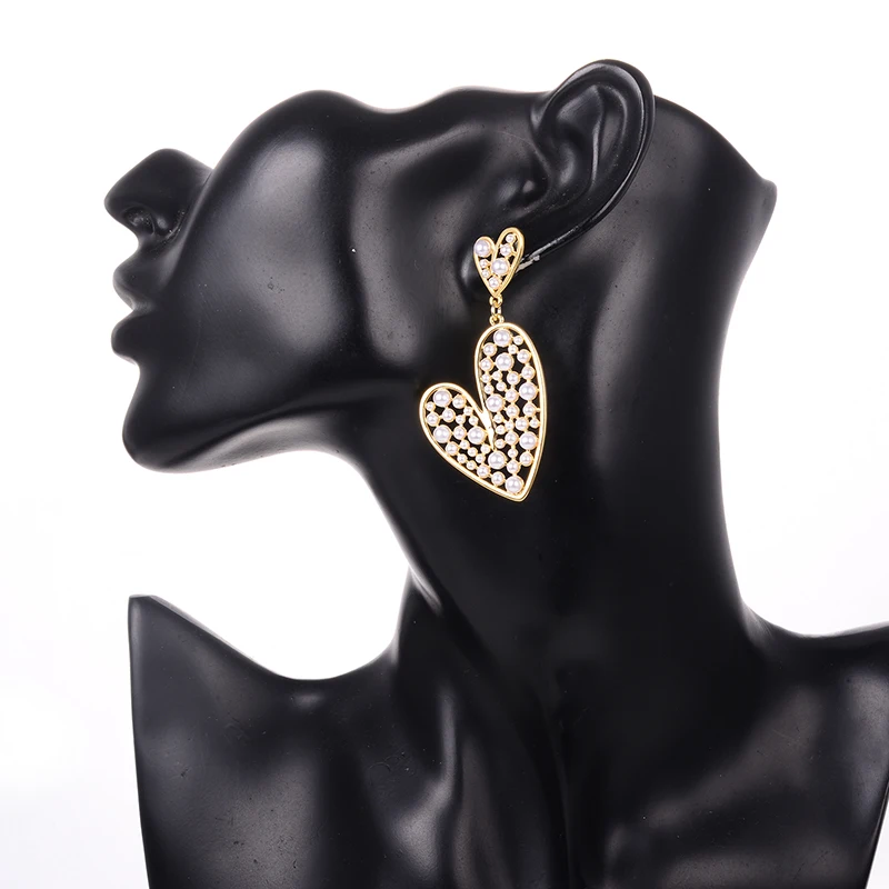 Hongye Nové Módne Dvojité Duté Veľké Srdce Pearl Náušnice Kvapka pre Ženy, Vysoko Kvalitné Kovové Brincos Šperky Výročie 2020