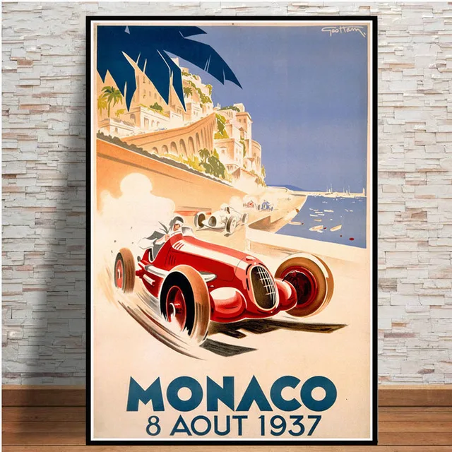 Horúce Sveta Grand Prix Retro Monako Plátno na Maľovanie Super Motor, Auto Plagáty a Tlačí na Steny Umenie Obrázok pre Obývacia Izba Domova