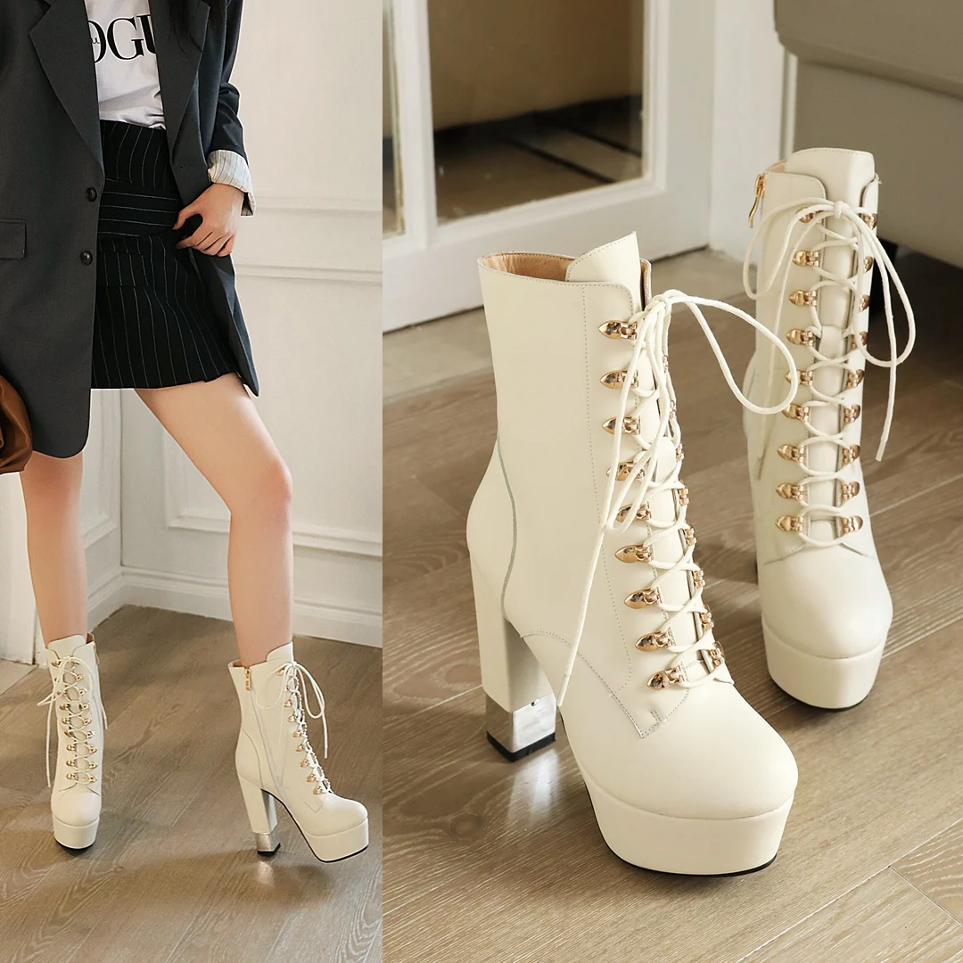 HOT Ženy členková obuv plus veľkosť 22-26.5 cm super vysokým podpätkom Európskych a Amerických Krátke plyšové podšívka zimné topánky Krížové popruhy