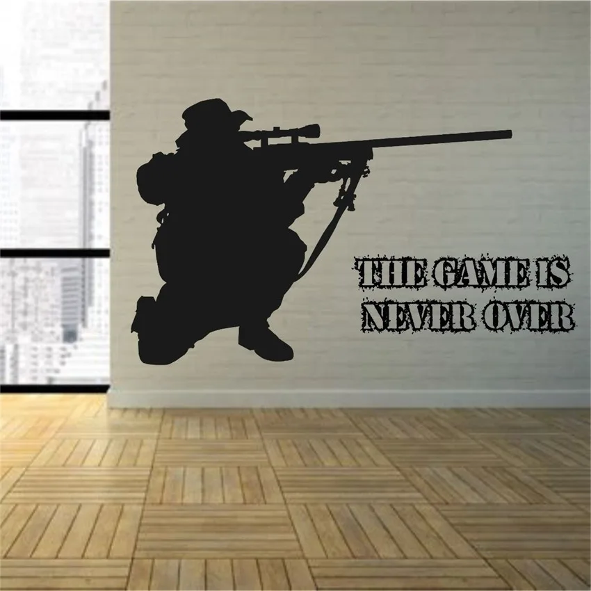 Hra cez spálňa armády sniper puška sniper Wall Art Vinyl Odtlačkový herňa Grafické Transfer Art Decor Chlapec, Izba Obtlačky Nálepku 725