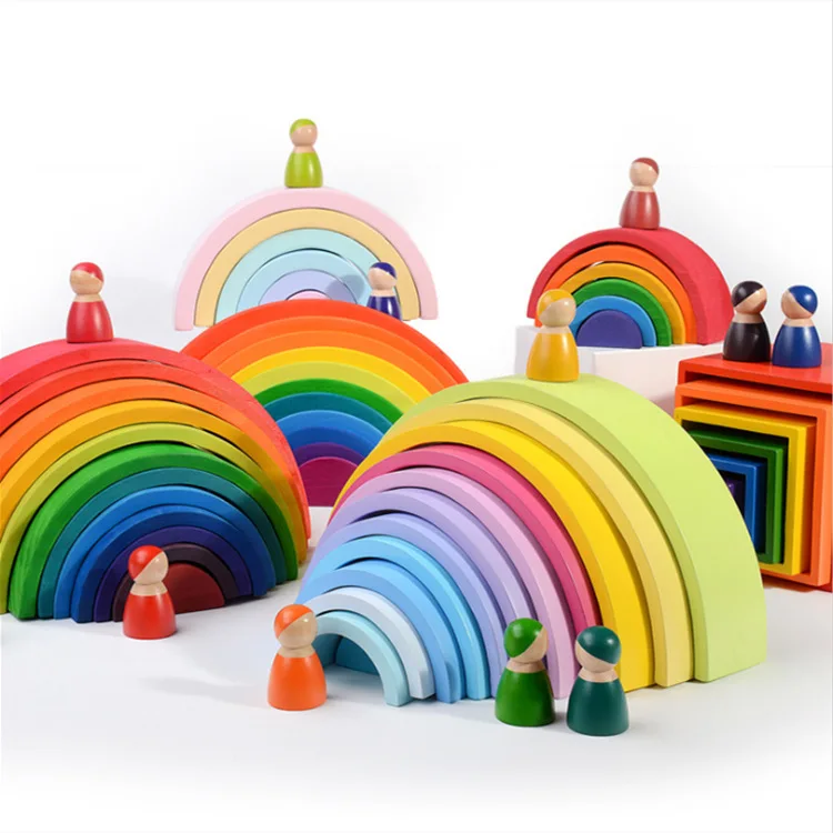 Hračky Pre Deti Montessori Vzdelávacie Hračka Pre Veľké Deti Dúhy Stacker Drevené Hračky Pre Deti Tvorivé Rainbow Stavebné Bloky
