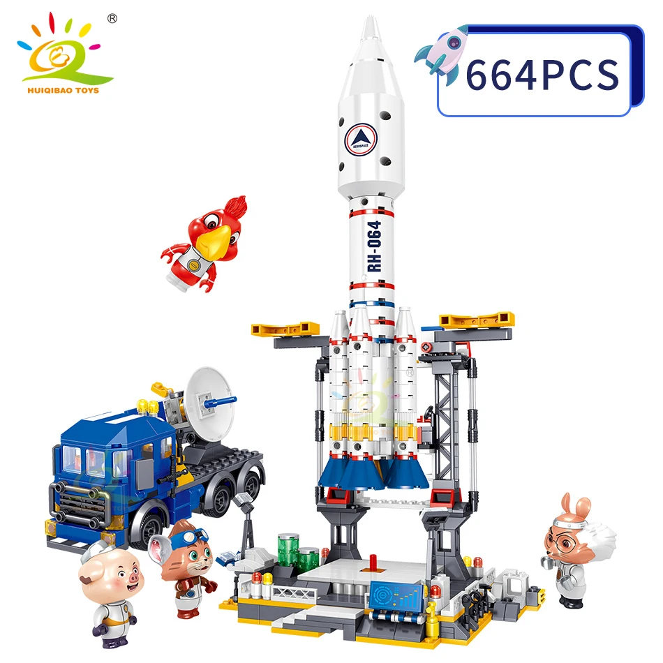 HUIQIBAO 644pcs Deep Space Launch Rocket Kontroly Stavebné Bloky Mesto vesmíru Astronaut Kyvadlová satelit Tehly Deti hračky