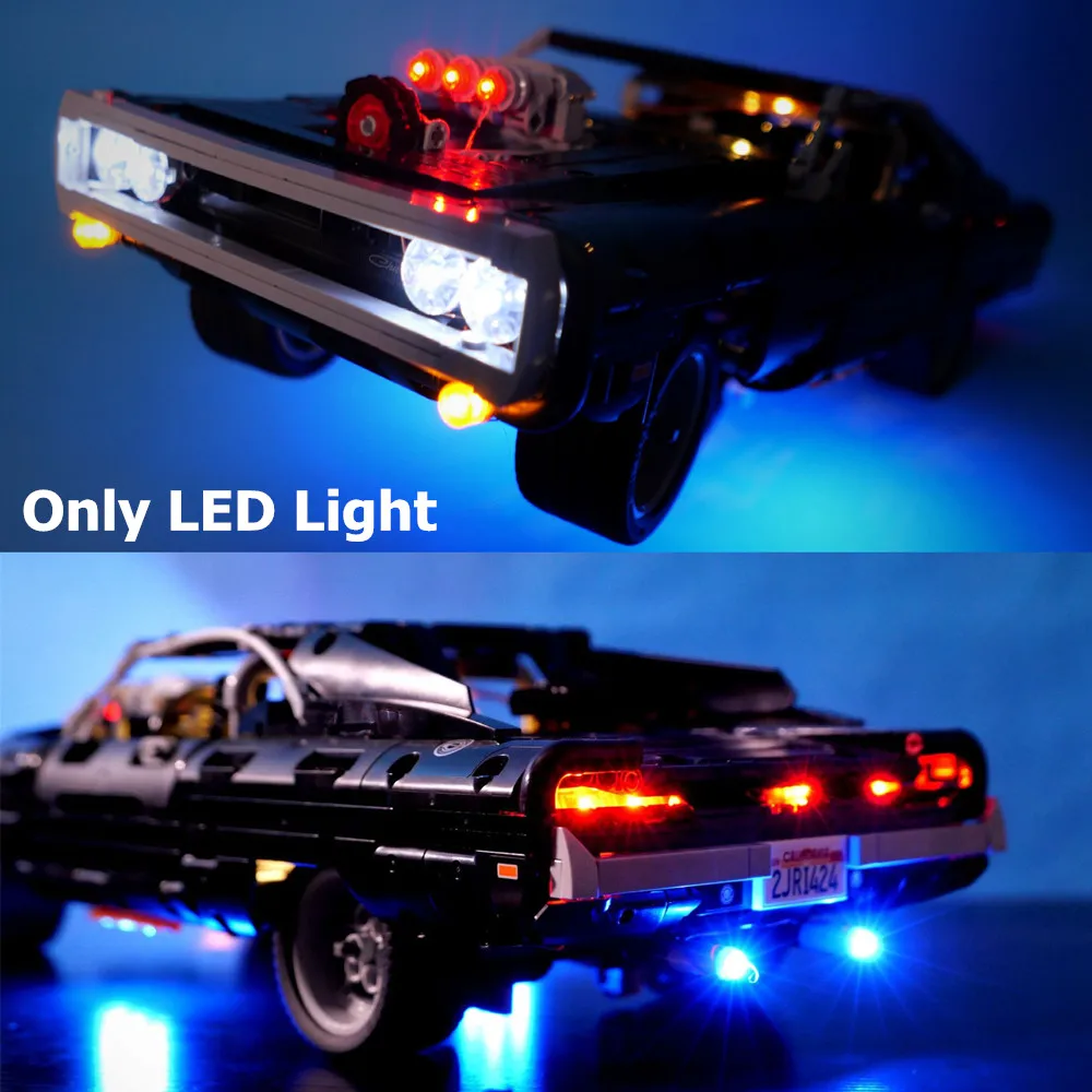 (Iba svetlo) LED Osvetlenie Držiak Pre Techniku, Dom je Dodge Nabíjačku 1970 Auto Stavebných Blokov Nastaviť Tehly Klasické Filmové Model Hračky 42111