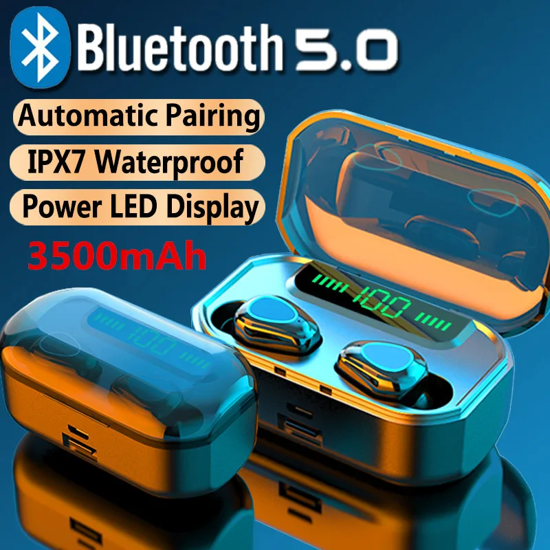 Inovovaná Verzia 9D HI-FI Vodotesné Slúchadlá Bluetooth 5.0 Bezdrôtové Slúchadlá s 3500mah LED nabíjania box