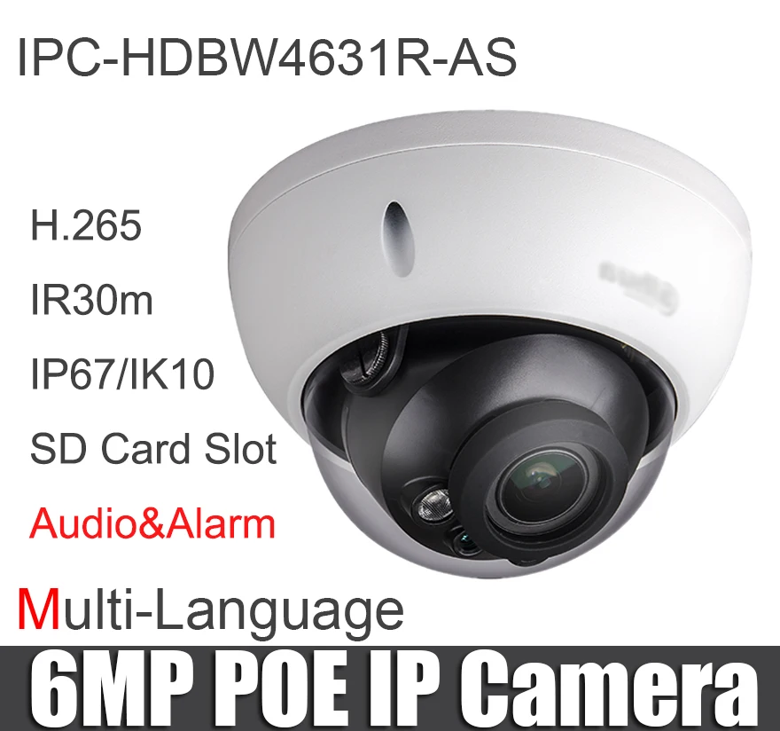 IPC-HDBW4631R-AKO 6MP poe ip Kamera IK10 IP67 Audio &Alarm Port SD Slot nahradiť IPC-HDBW4433R-AKO originál ip cam s logom