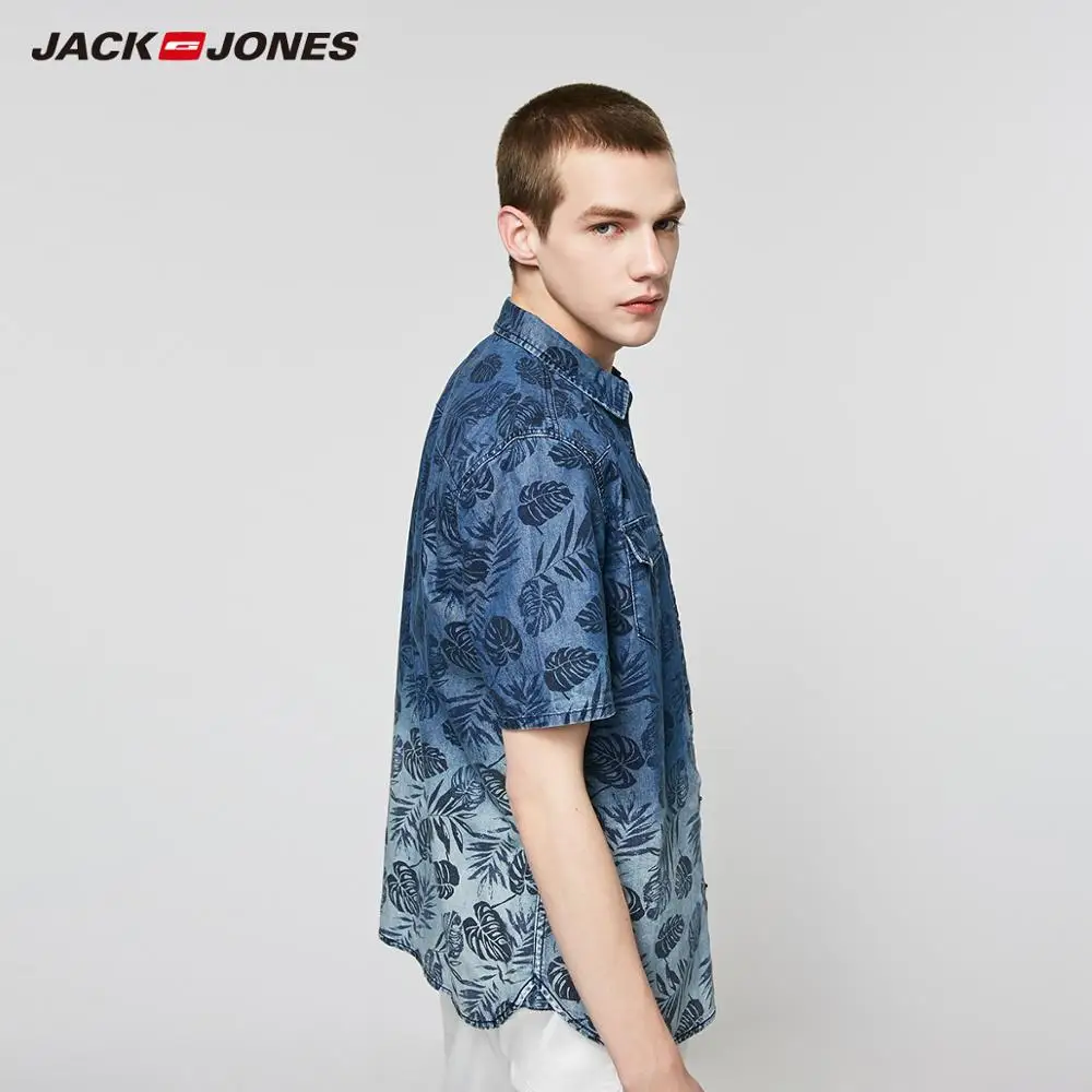 JackJones pánske Bavlna Tropických Tlač-Krátke rukávy Denim Tričko pánskeho oblečenia| 219204520