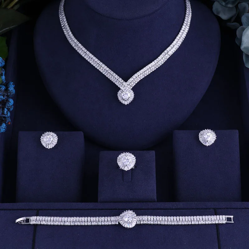Janekelly Náhrdelníky Náušnice Svadobné Zirconia Plný Šperky Sady Pre Ženy Luxusný Dubaj Nigéria CZ Kryštálmi Svadobné Šperky Sady