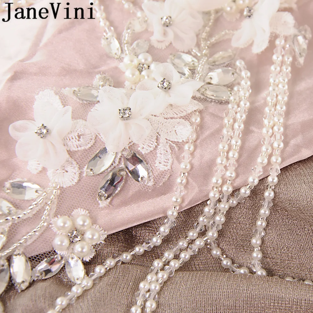 JaneVini Luxusné Perly Svadobné Šaty Náhrdelník Svadobné Ramenný Reťaze Nastaviteľné Pásky Ručné Kvety Crystal Perlové Náhrdelníky