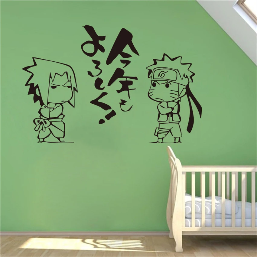 Japonské Kreslené Naruto Vinyl Na Stenu-Nálepky Anime Uchiha Sasuke Umenie Detská Izba Spálňa Domáce Dekorácie Na Stenu-Nálepky