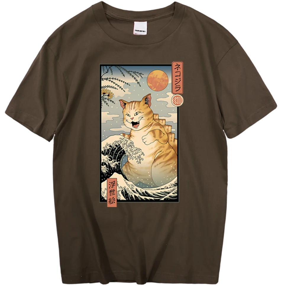 Japonský Fashion Street Obrovská Mačka Tričká Krátky Rukáv Mužov Oblečenie Zábavné Retro Topy Módny Vzor T-Shirt Lete Streetwear