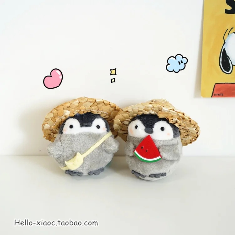 Japonský Kawaii Plyšové Hračky Pozitívne Energie Penguin Prívesok Oblečenie Pre Bábiku Slamený Klobúk Penguin Hračky Bábiky