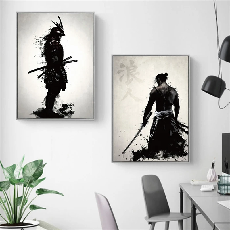 Japonský Samuraj Plagáty HD Tlač na Plátno Moderné Nástenné Art Dekoratívne Obrázky Obrázok Obrazy pre Obývacia Izba Decor Č Rám