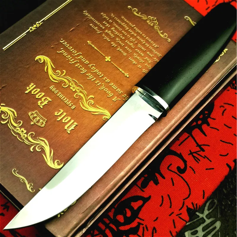 Japonský samuraj pribrala klasické eben taktické rovný nôž vysokej kvality D2 ostrý oceľový lovecký nôž vonkajšie nástroj nôž