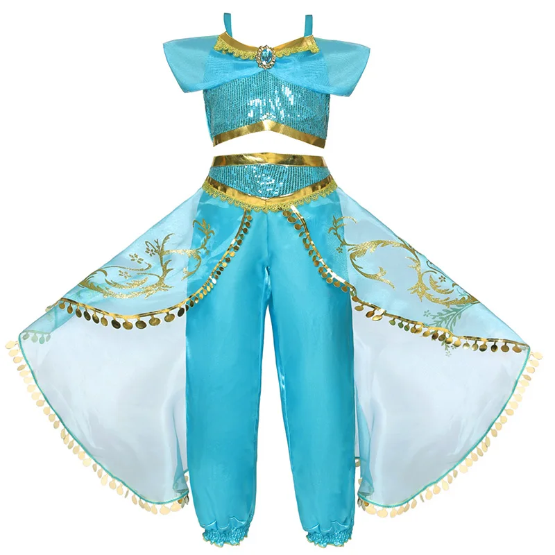 Jasmine Šaty pre Dievča Karneval Aladdin je svetlo Maškarný Kostým Letné Deti Obliekajú Oblečenie Detí Haloween Narodeninovej Party Frocks