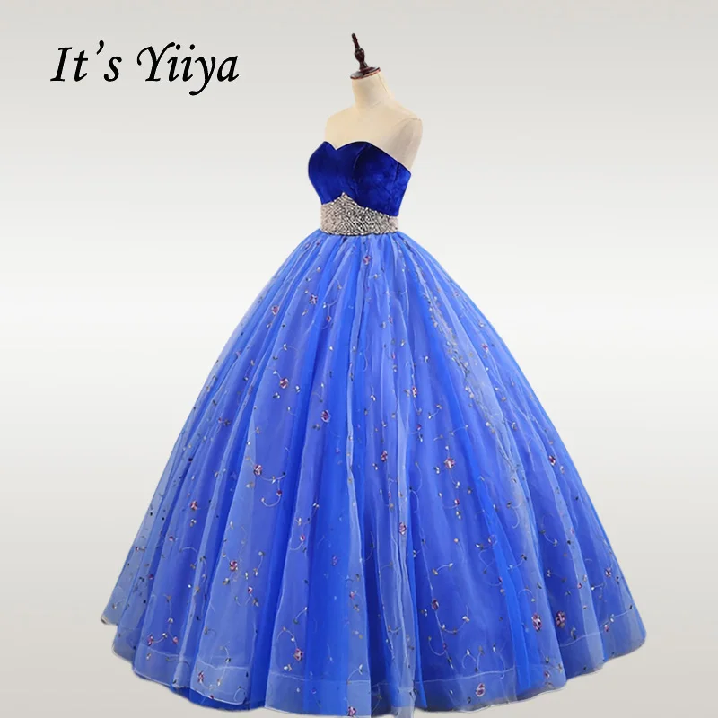 Je to YiiYa Svadobné Šaty Elegantné bez Ramienok Lištovanie Dĺžka Podlahy Svadobné Šaty Modrej Mimo Ramenný Plus Veľkosť Oblečenie De Mariee CH073