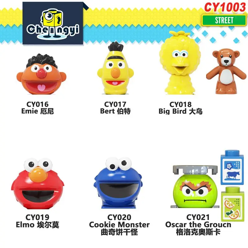 Jeden Súbor Sezamový Komiksu, Anime Ulici CY1003 Blok Údaje Hlavy Hračky Elmo Cookie Grover Zoe Ernie Veľký Vták Vianočný Darček