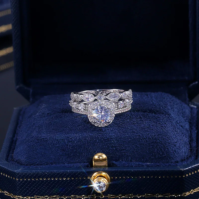 Jedinečná Žena Crystal Kolo Kamenný Kruh Nastaviť Módne 3ks Geometrické Zásnubné Prstene Pre Ženy, Luxusné Strieborné Farba snubný Prsteň