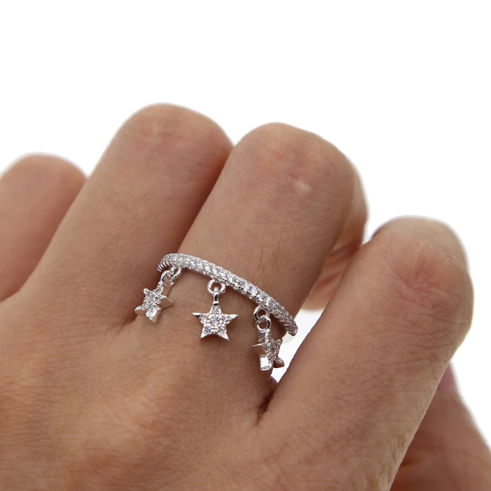 Jednoduché Geometrické Prst Krúžky s AAA CUBIC ZIRCONIA CZ Star/Mesiac Prívesok charm Reťazca Šperky Pre Ženy Anillos Módne Šperky