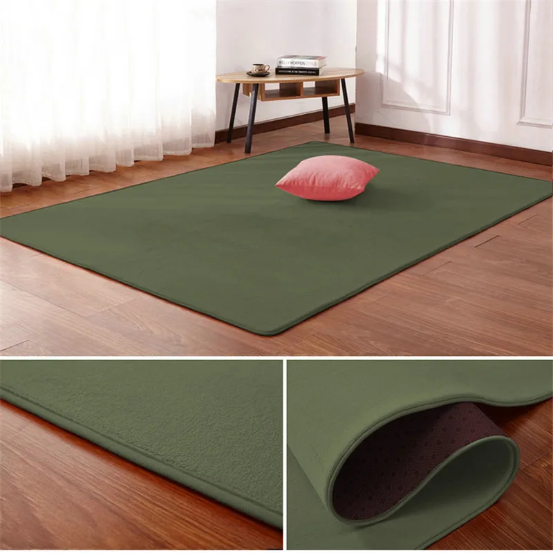 Jednofarebné hrubé coral fleece koberec obývacej izbe, konferenčný stolík deka spálňa posteli obdĺžnikové okno, koberec Tatami yoga mat