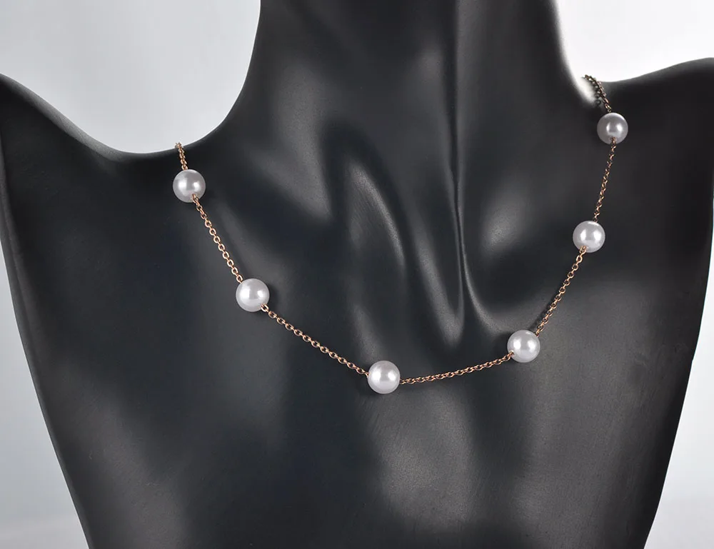 JeeMango Klasické 11Pcs Biela Simulované Pearl Reťazca & Odkaz Šperky, Náhrdelníky Titánové Ocele Chokers Náhrdelník Pre Ženy N18009
