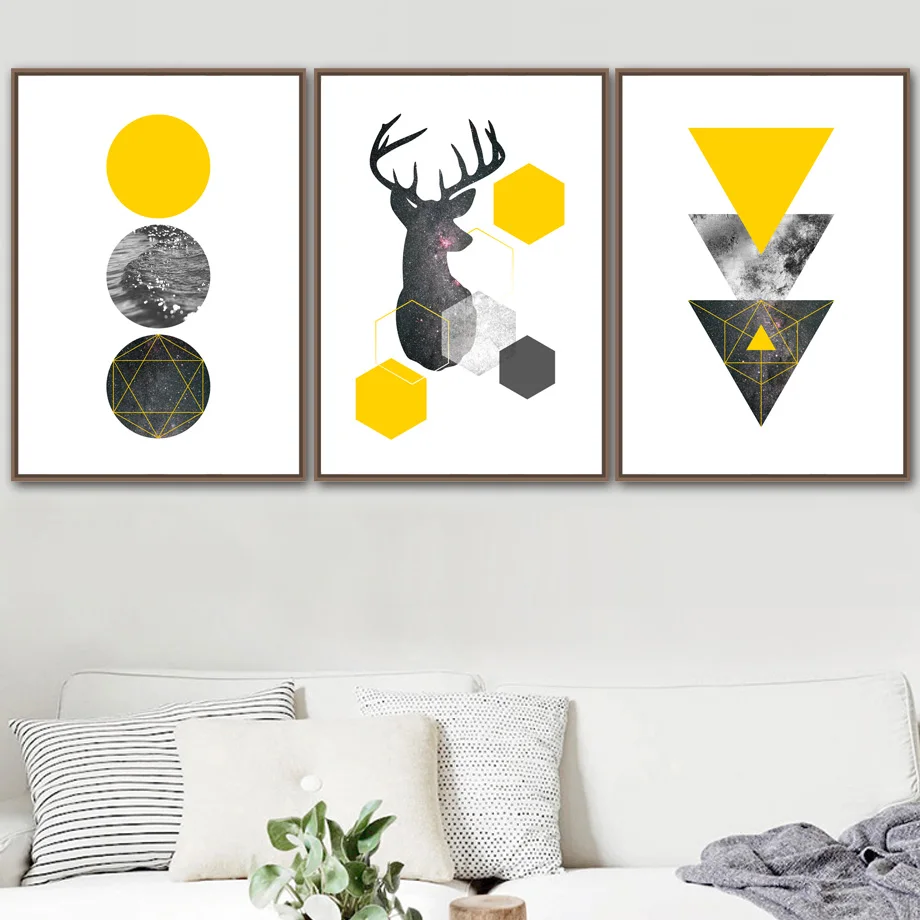 Jeleň Mora Hviezdna Wall Art Plátno Na Maľovanie Žltá Geometrické Nordic Plagáty A Vytlačí Abstraktných Obrazov Na Stenu Pre Obývacia Izba Dekor