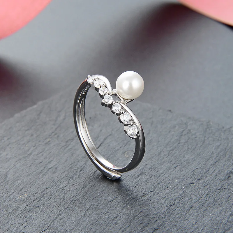 Jellystory trendy 925 Sterling Silver Šperky Krúžok sladkovodné perly zirkón nastaviteľné Prstene pre Ženy Svadobný Sľub Strany