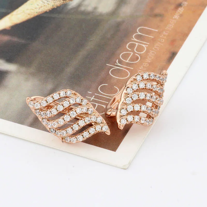 Jemná Ľavej A Pravej Symetrické Náušnice Zirkón Pre Ženy 585 Rose Gold Color earings módne šperky 2020 Luxusné Strany Ucha