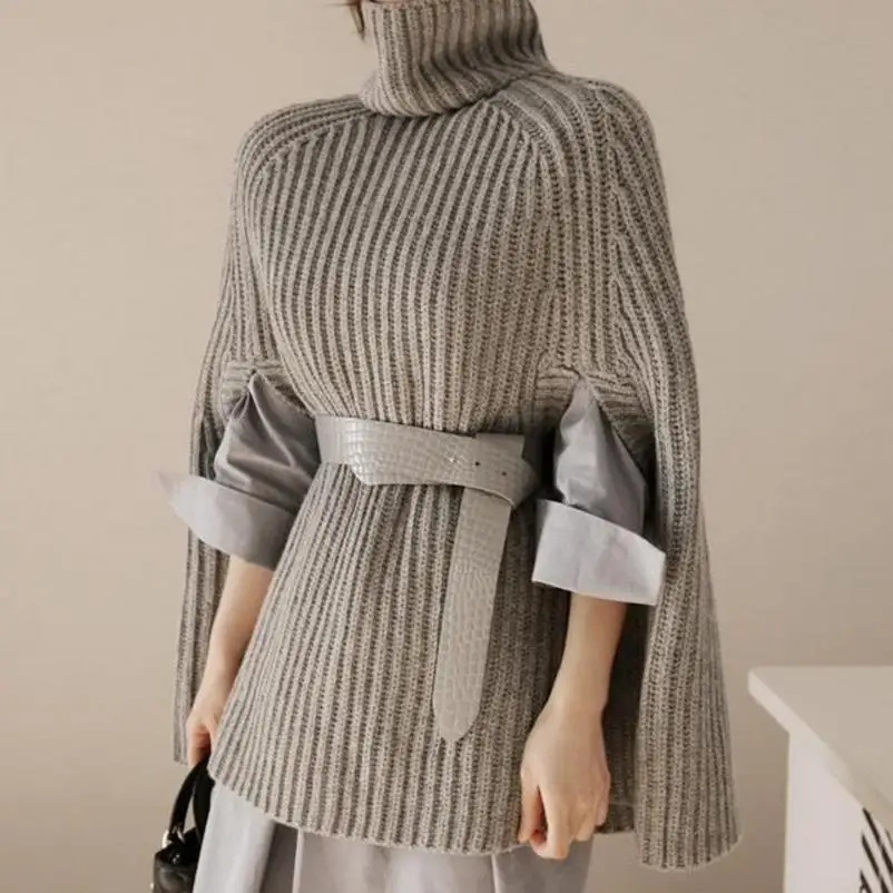 Jesenné a zimné nové rozdelenie golier vysoký golier sveter cape ženy sveter veľkosť