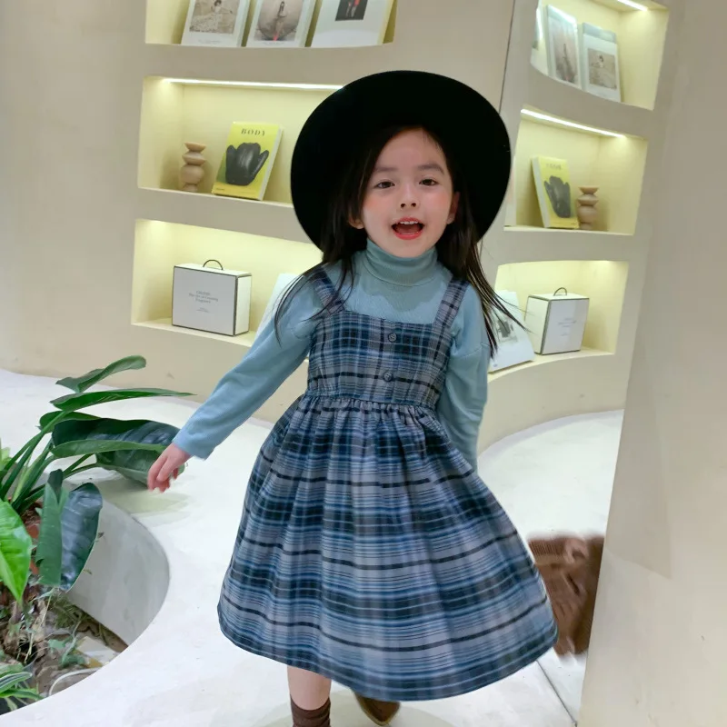 Jeseň Nový Príchod kórejský štýl bavlna módne koberčeky podväzkové all-zápas šaty s tlačidlami pre roztomilé sladké dieťa dievčatá